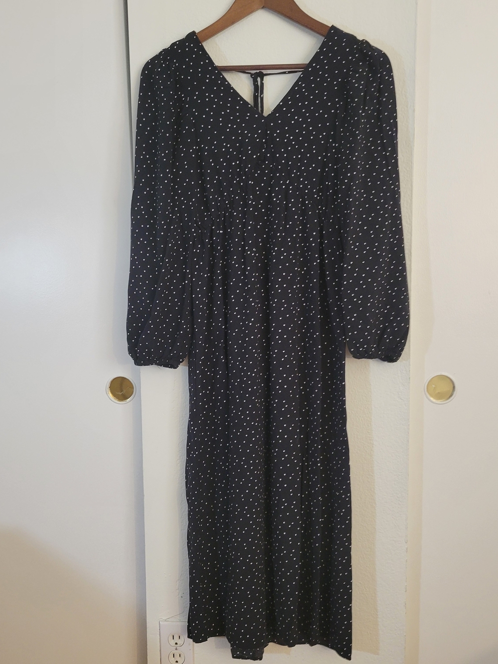 H&M Black Dress with White Polka Dots - Long Sleeve Midi
